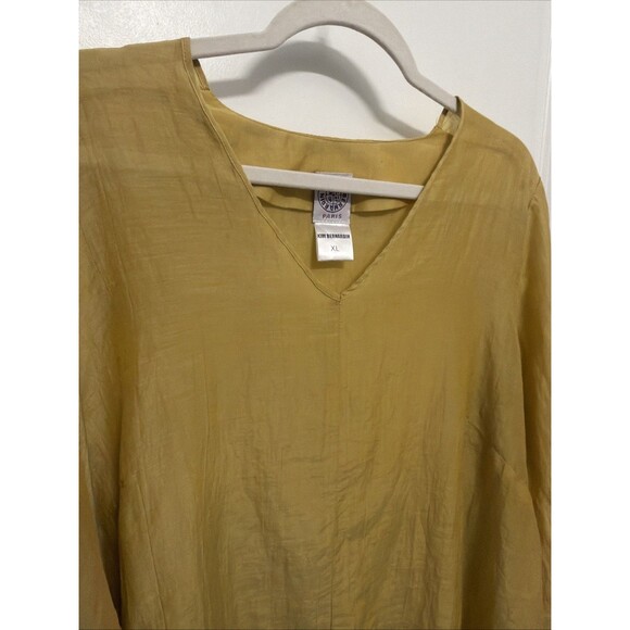 Kim Bernardin Paris Mustard V-Neck Tunic Top Silk Cotton Blend Size XL - Picture 8 of 10
